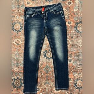 Eighty Eight Y2K size 13 Dark Blue bootcut denim jeans heavy white stitching